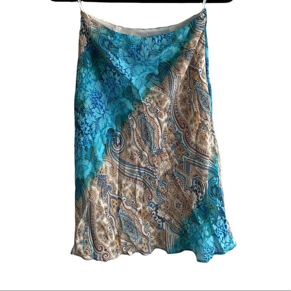 ANTHROPOLOGIE Boho Midi Skirt Paisley Print Blue Brown Tan Cream 6 - Picture 1 of 5